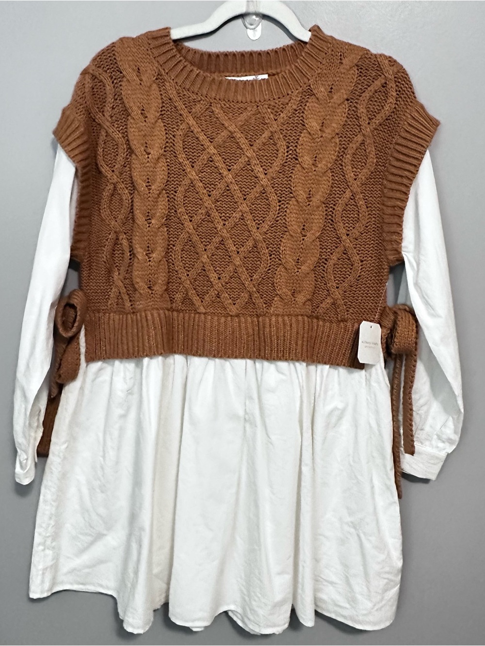 Altar’d State Sweater Vest Layer Tunic Dress Morgan Small Brown Cable Knit New